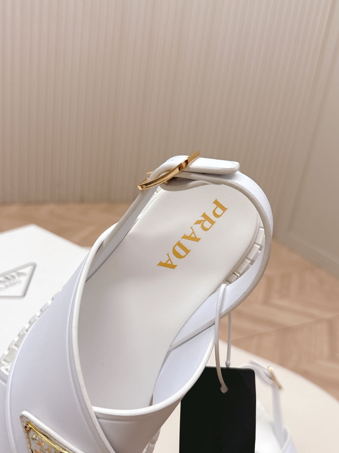 PRADA 25S SANDALS IN WHITE CALFSKIN LOGO GOLD HARDWARE