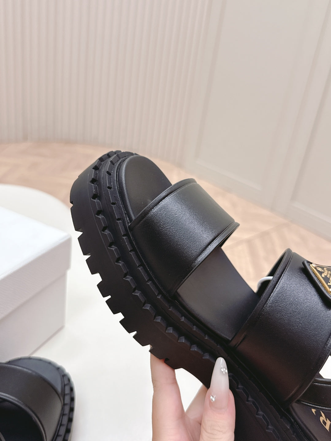 PRADA 25S SANDALS IN BLACK CALFSKIN LOGO