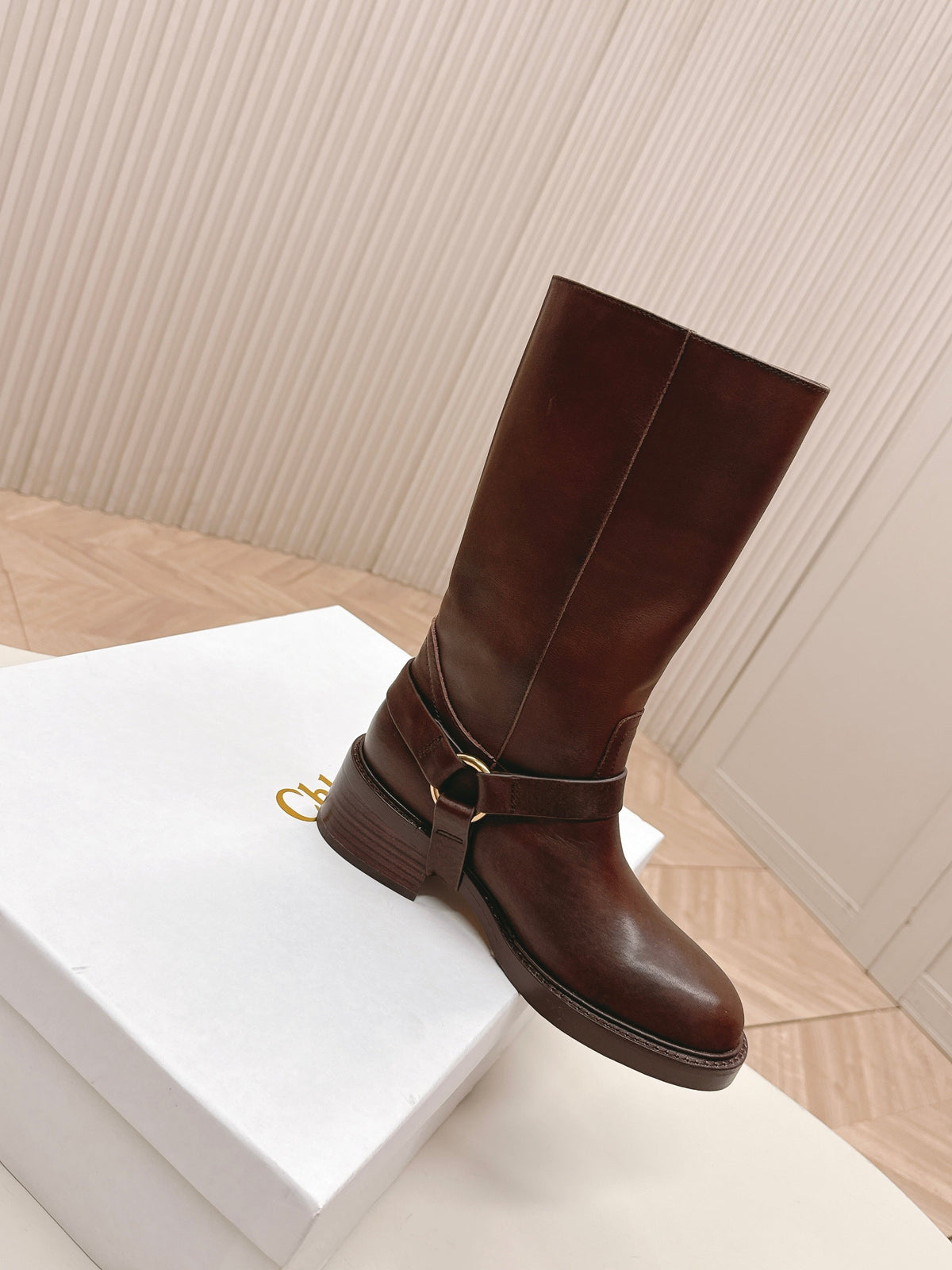 CHLOÉ 26S BOOTS 45 MM IN DARK BROWN CALFSKIN