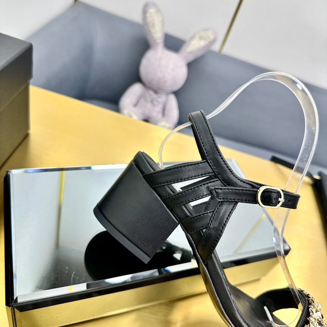 CC HIGH SANDAL 25S IN BLACK CALFSKIN
