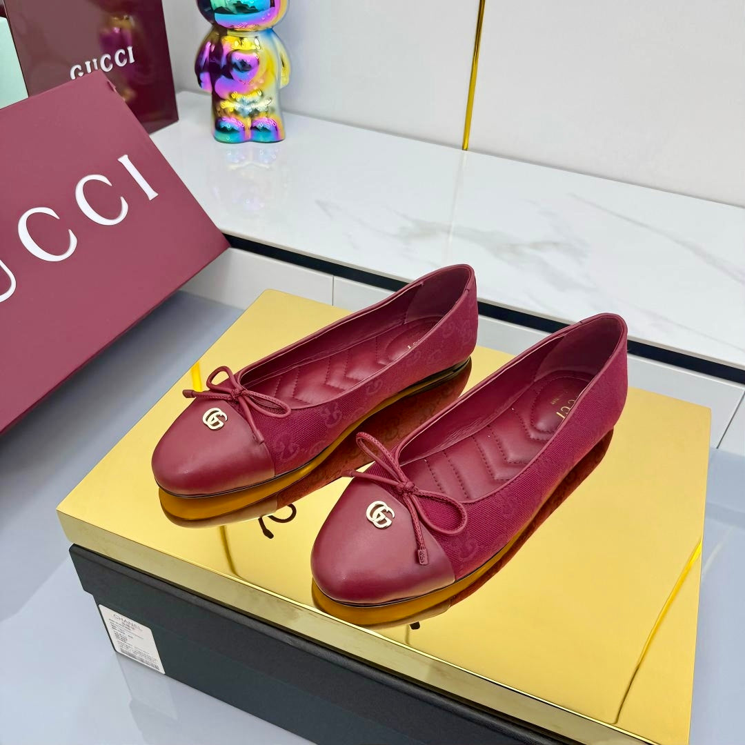 GG BALLET FLATS 25S IN RED FABRIC MIX LAMBSKIN WITH BOW