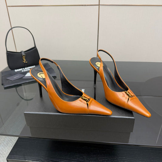 YSL 25S SLINGBACK HIGH HEELS 90 MM IN DARK ORANGE LAMBSKIN WITH GOLD HARDWARE STYLE 13