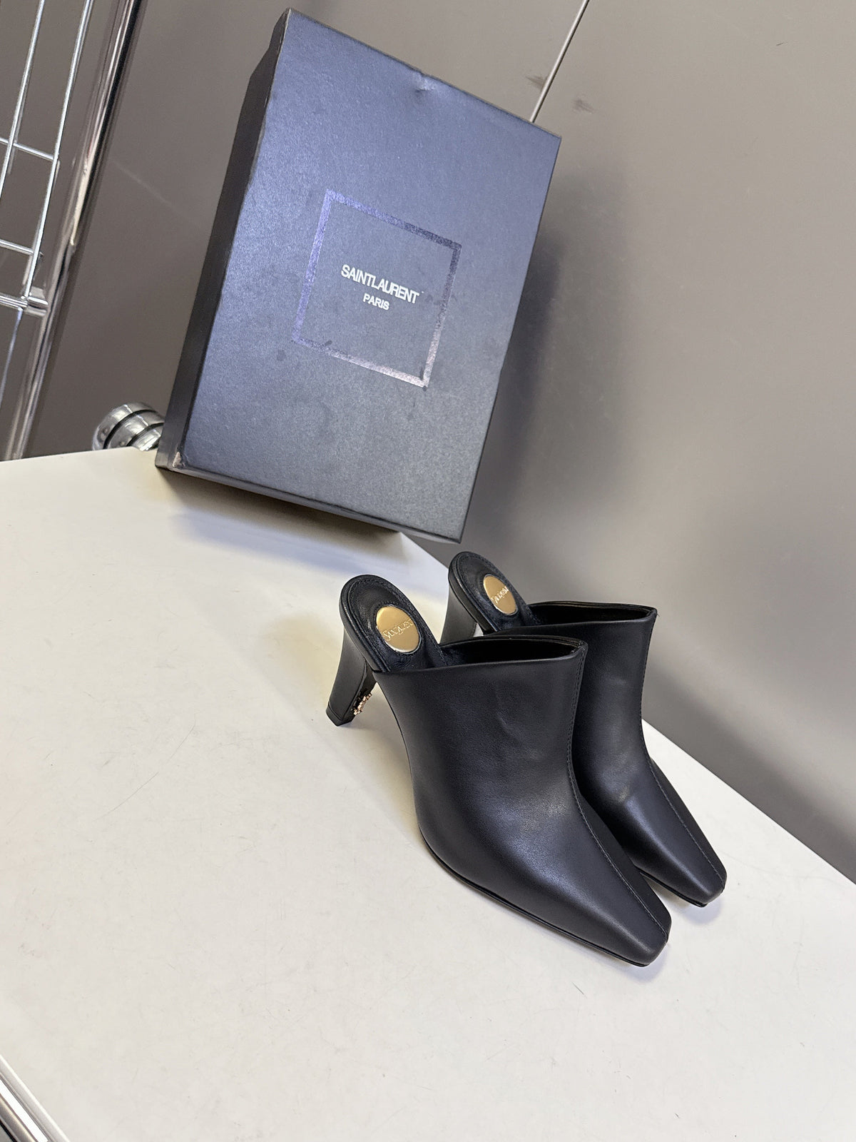 YSL 25S HIGH-HEEL SANDALS 75 MM IN BLACK LAMBSKIN