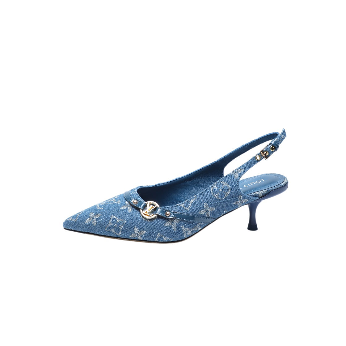 6AM SLINGBACK HIGH HEELS 55 MM IN CLASSIC BLUE MONOGRAM DENIM
