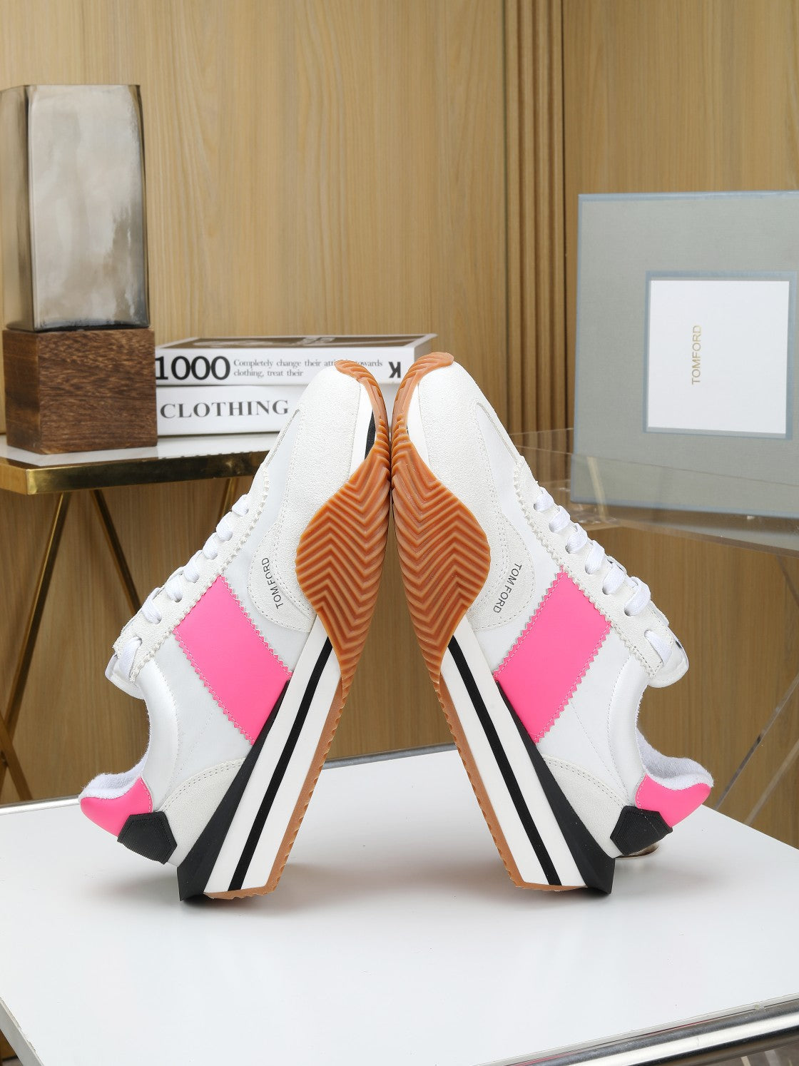 TOM FORD SNEAKERS IN WHITE AND PINK SUEDE 432124