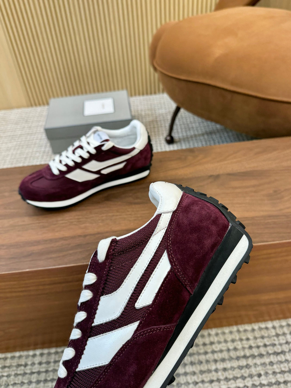 TOM FORD SNEAKERS  IN DARK BURGUNDY RED MESH AND SUEDE 434241