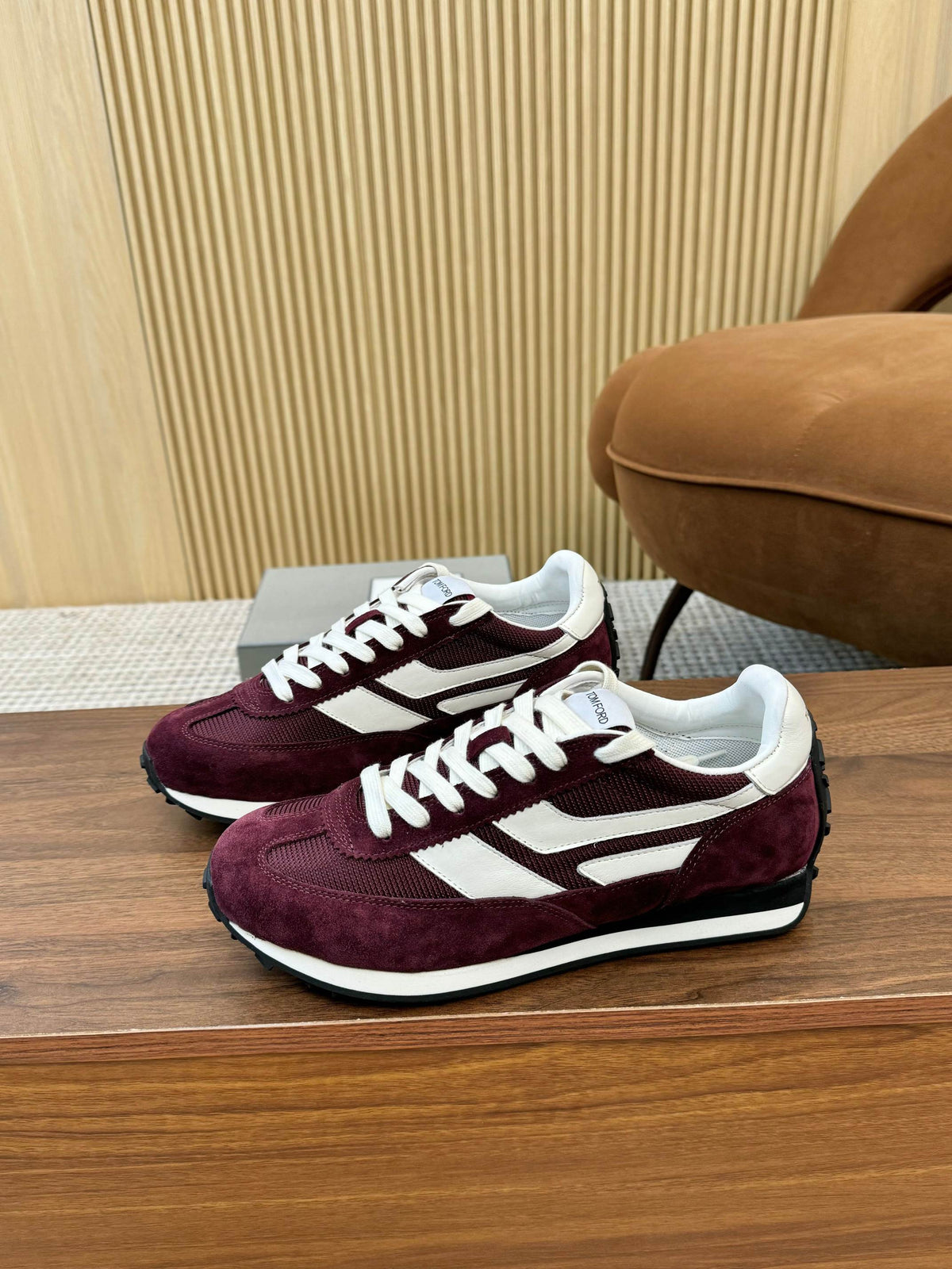 TOM FORD SNEAKERS  IN DARK BURGUNDY RED MESH AND SUEDE 434241