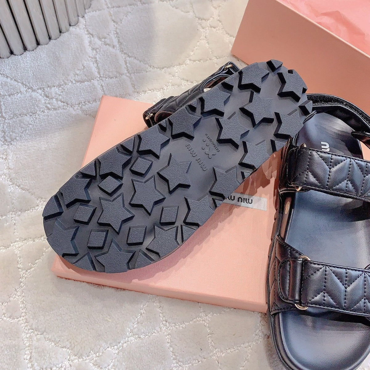 Sandals Black Sheepskin With Horizontal Straps