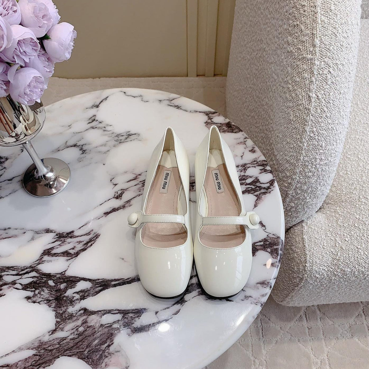 Floral White Ballet Shoes Sheepskin