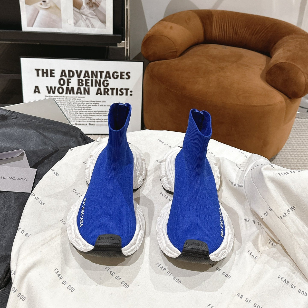 BALENCIAGA 25S SPEED TRAINER SNEAKERS 55 MM IN BLUE KNIT