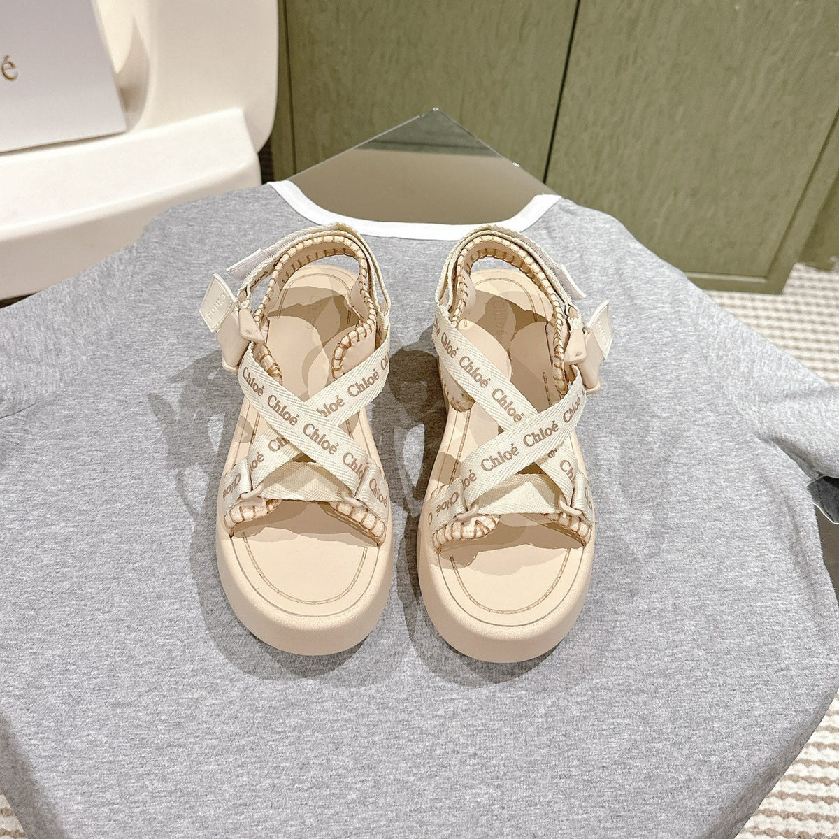 CHLOÉ 26S SANDALS IN BEIGE LAMBSKIN AND CANVAS