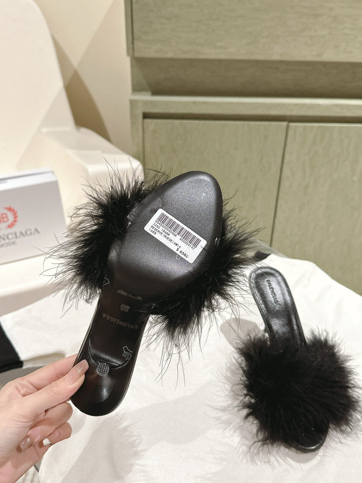 BALENCIAGA 25S HIGH-HEELED SANDALS 85 MM IN BLACK FAUX FUR AND PU