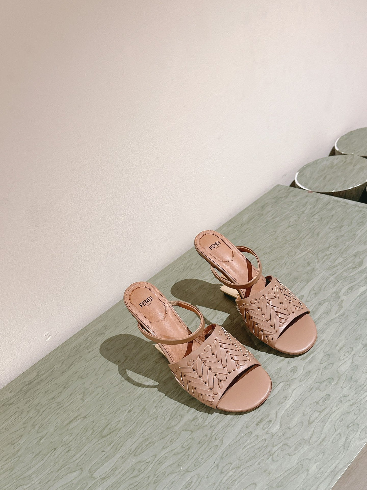 FENDI FIRST HIGH-HEELED SANDALS 85 MM IN TUSCAN TAN LAMBSKIN GOLD HARDWARE