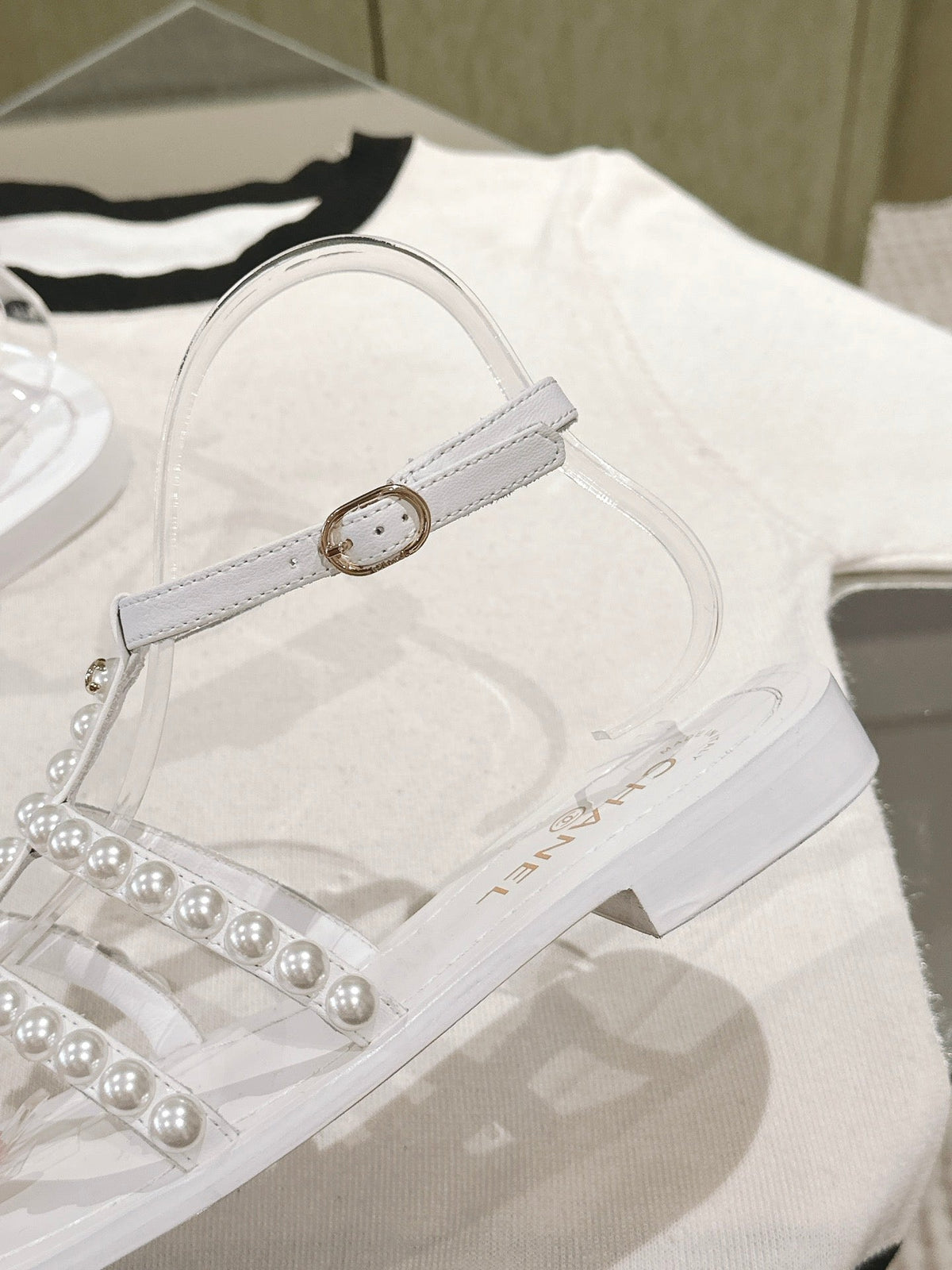 CC SANDALS PEARL ROMAN IN WHITE LAMBSKIN