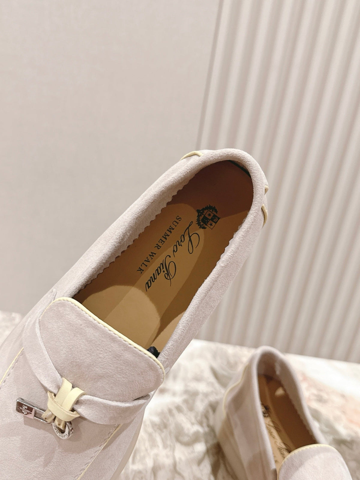 LP LOAFERS 25S IN DUSTY PINK SUEDE WITH SILVER HARDWARE