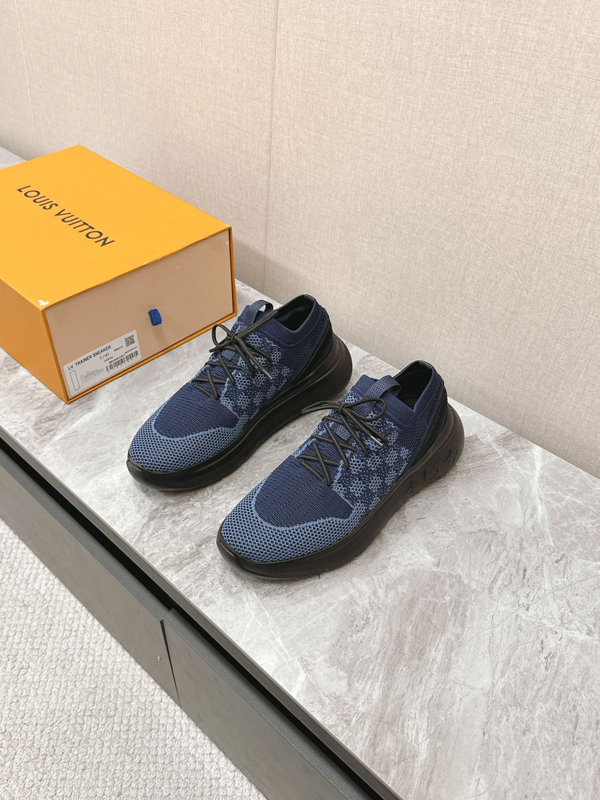 SNEAKERS IN MIDNIGHT BLUE DAMIER ELASTIC FABRIC