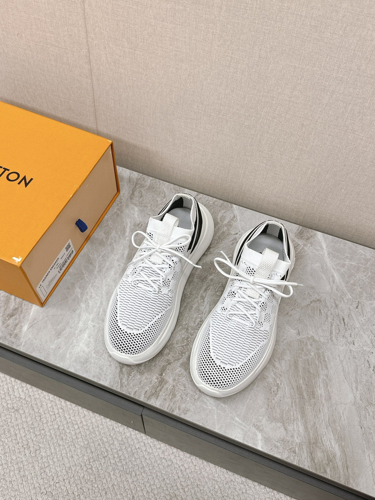 SNEAKERS IN WHITE DAMIER ELASTIC FABRIC