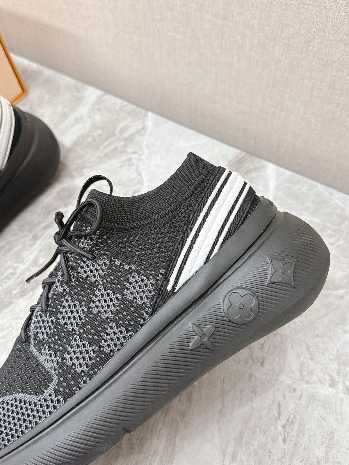 SNEAKERS IN BLACK DAMIER ELASTIC FABRIC