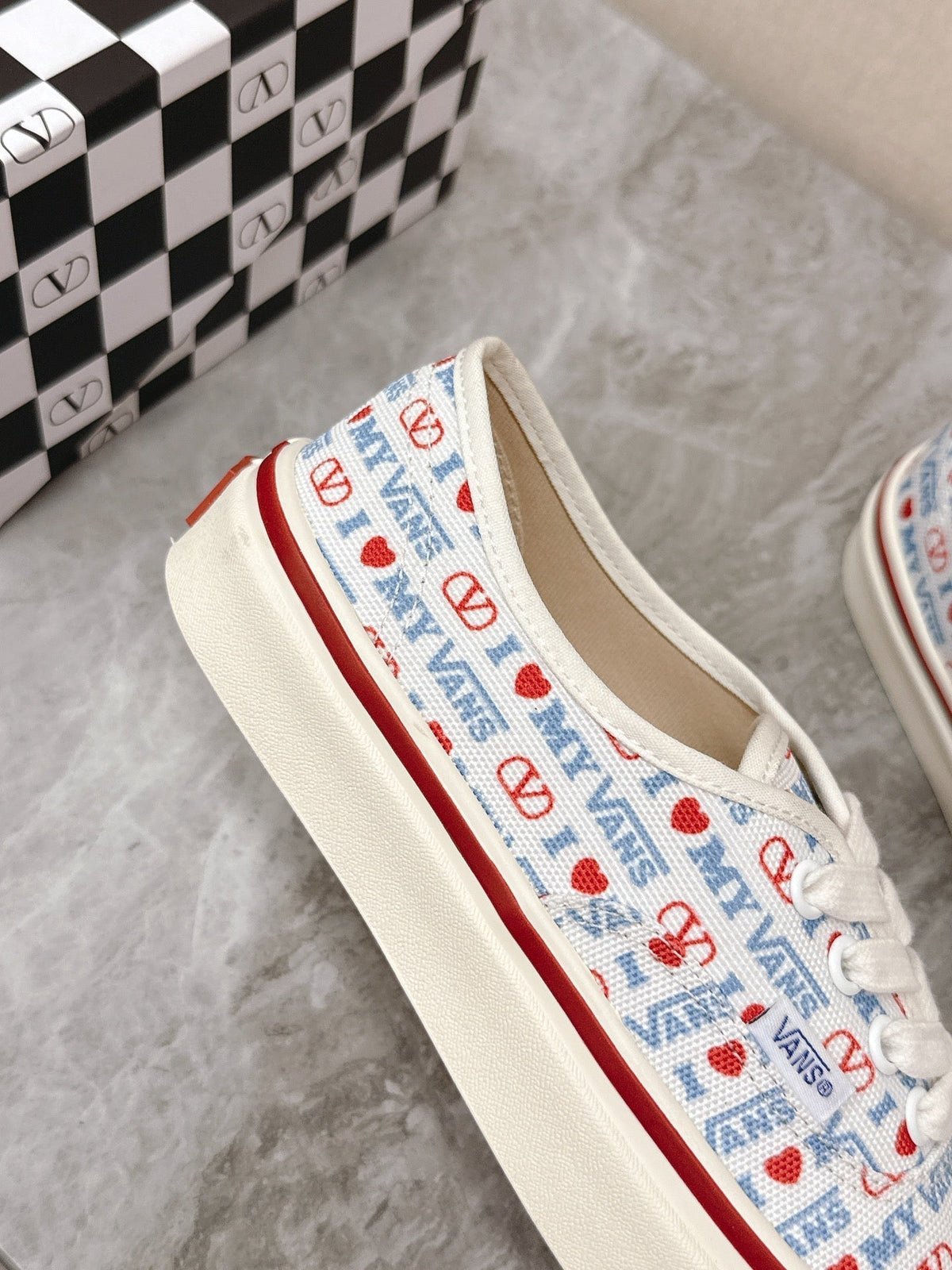 VALENTINO 25S GARAVANI X VANS SNEAKERS IN WHITE MIX BLUE CANVAS