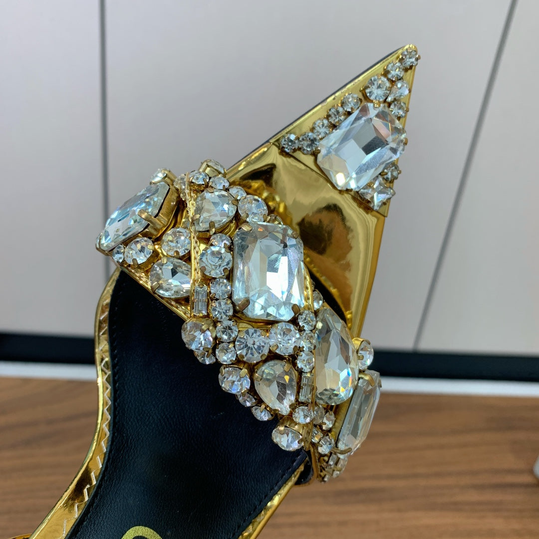 CRYSTAL HIGH HEELS IN GOLD ZP METALLIC PATENT LEATHER