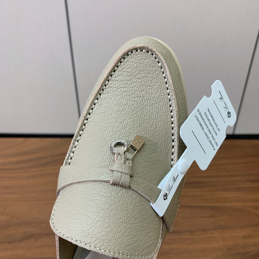 LP FLAT MULES 25S IN MOSS GRAY LAMBSKIN WITH SILVER HARDWARE
