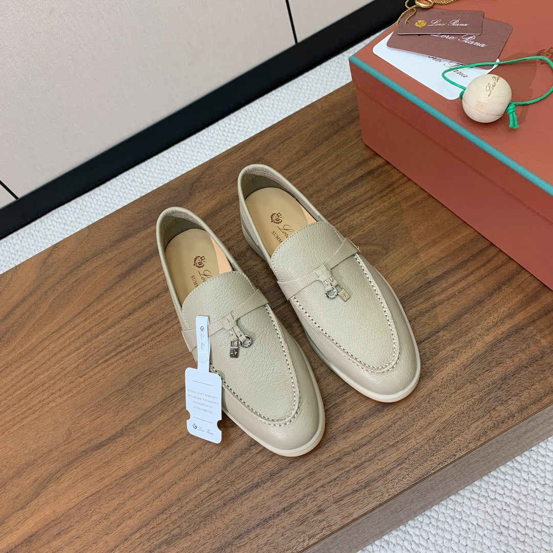 LP LOAFERS 25S IN MOSS GRAY LAMBSKIN WITH SILVER HARDWARE