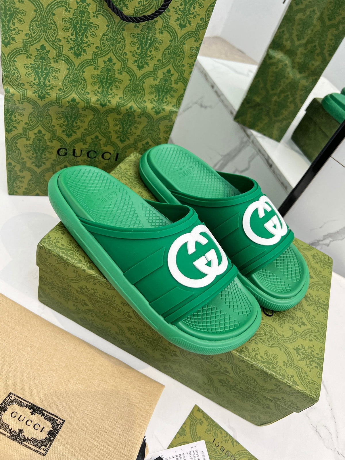 PLATFORM SLIPPERS IN EMERALD GREEN IMPORTED TPU