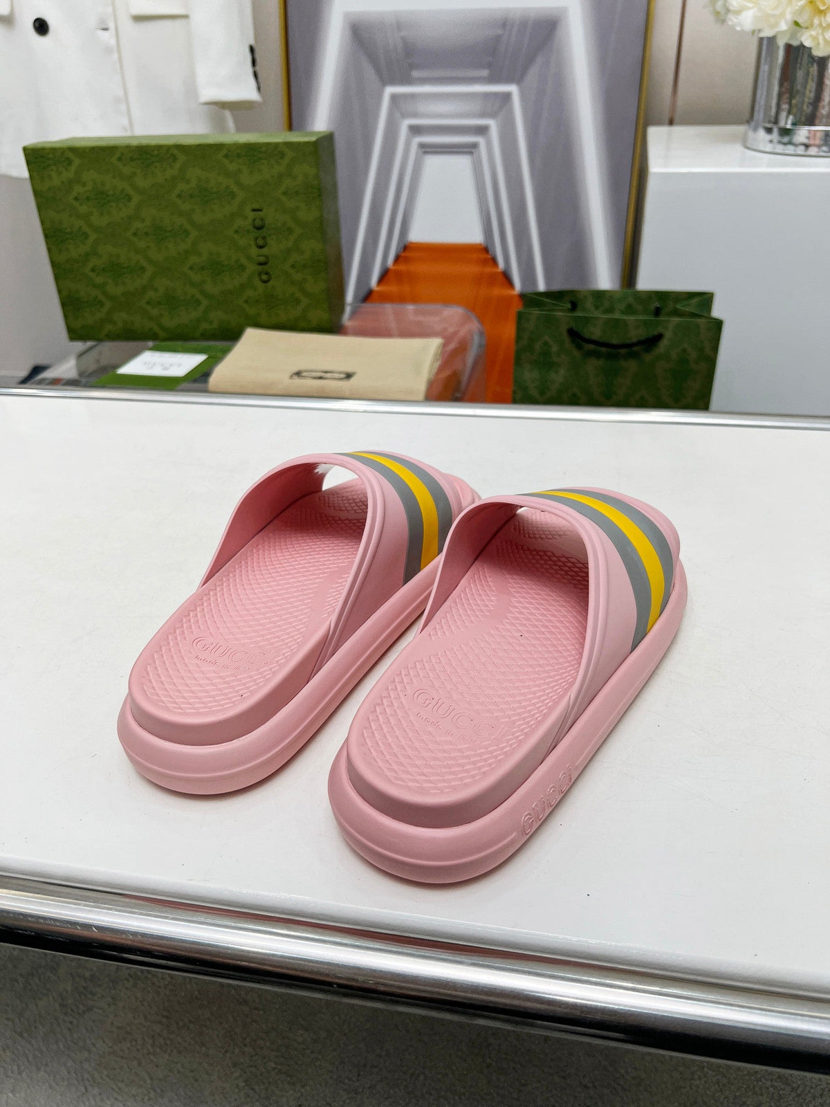 PLATFORM SLIPPERS IN LIGHT PINK MIX COLORFUL IMPORTED TPU