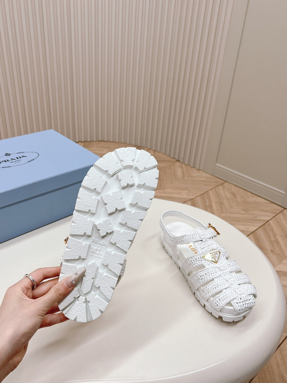 PRA RUBBER FISHERMAN SANDALS WHITE LAMBSKIN
