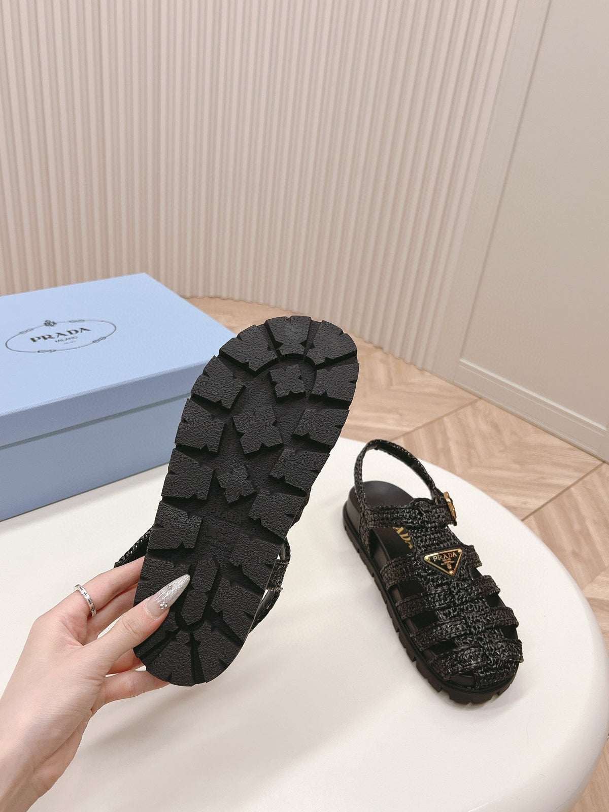 PRA RUBBER FISHERMAN SANDALS BLACK LAMBSKIN