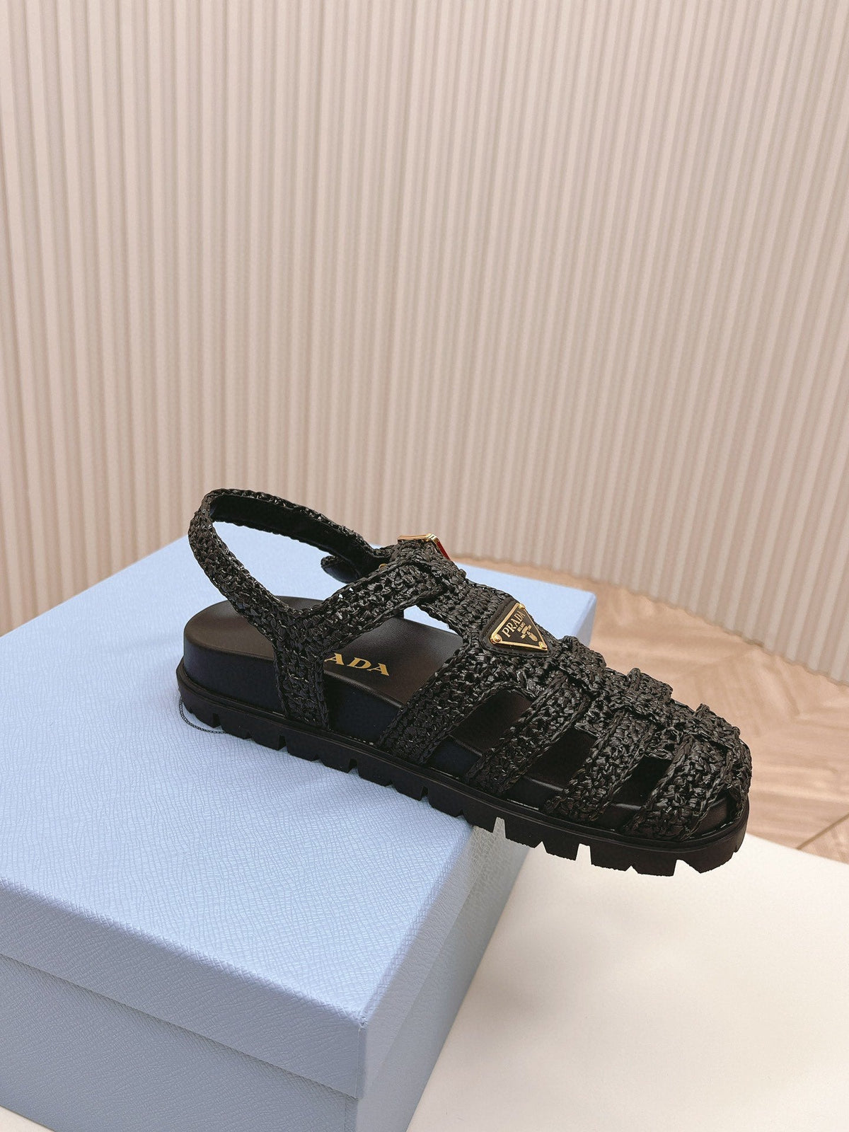 PRA RUBBER FISHERMAN SANDALS BLACK LAMBSKIN