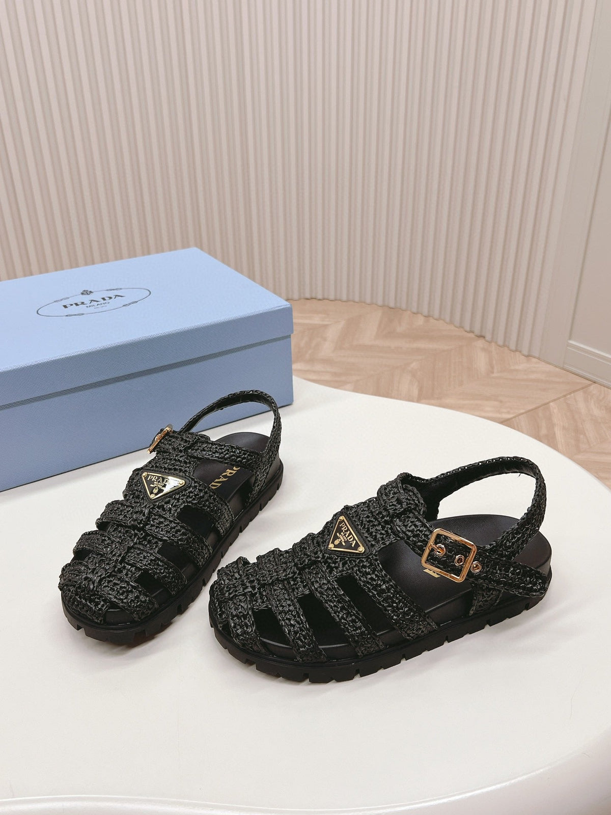 PRA RUBBER FISHERMAN SANDALS BLACK LAMBSKIN