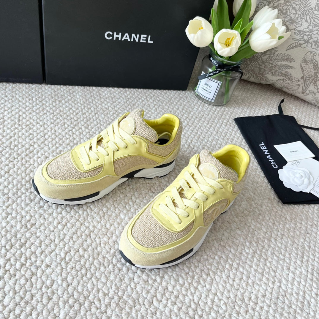 CC SNEAKER IN LIGHT YELLOW WOOL TWEED AND SUEDE