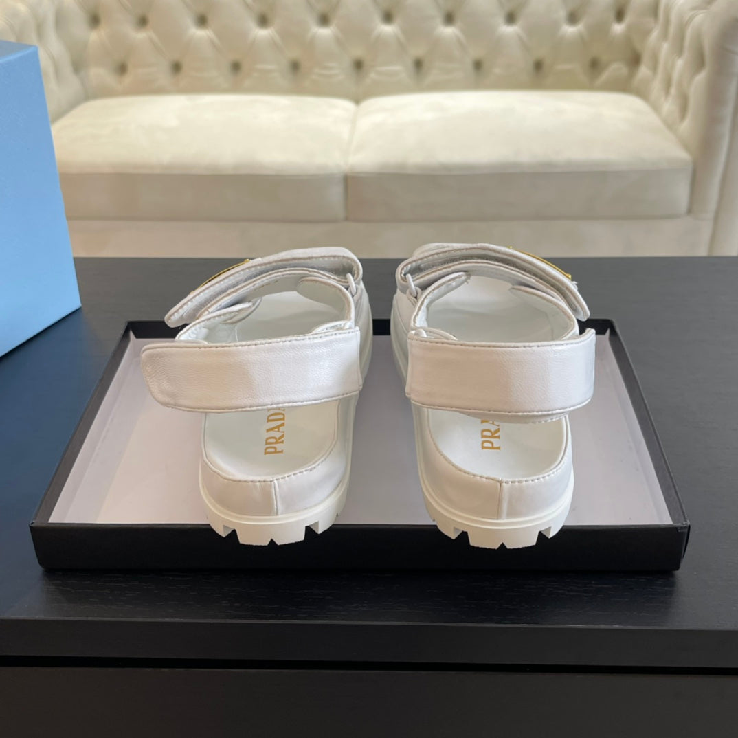 PRA FLAT NAPPA SANDALS WHITE LAMBSKIN