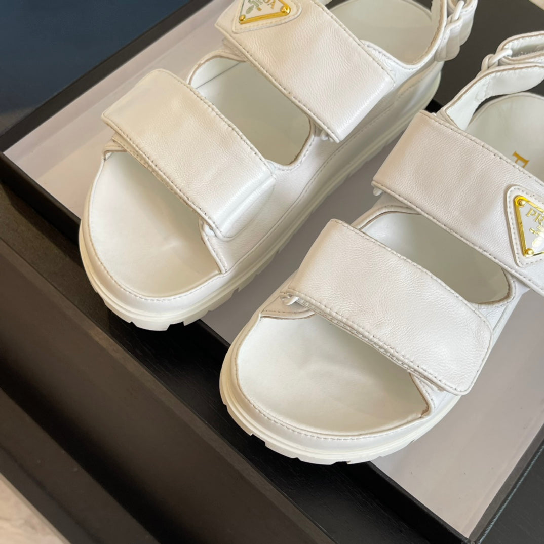 PRA FLAT NAPPA SANDALS WHITE LAMBSKIN