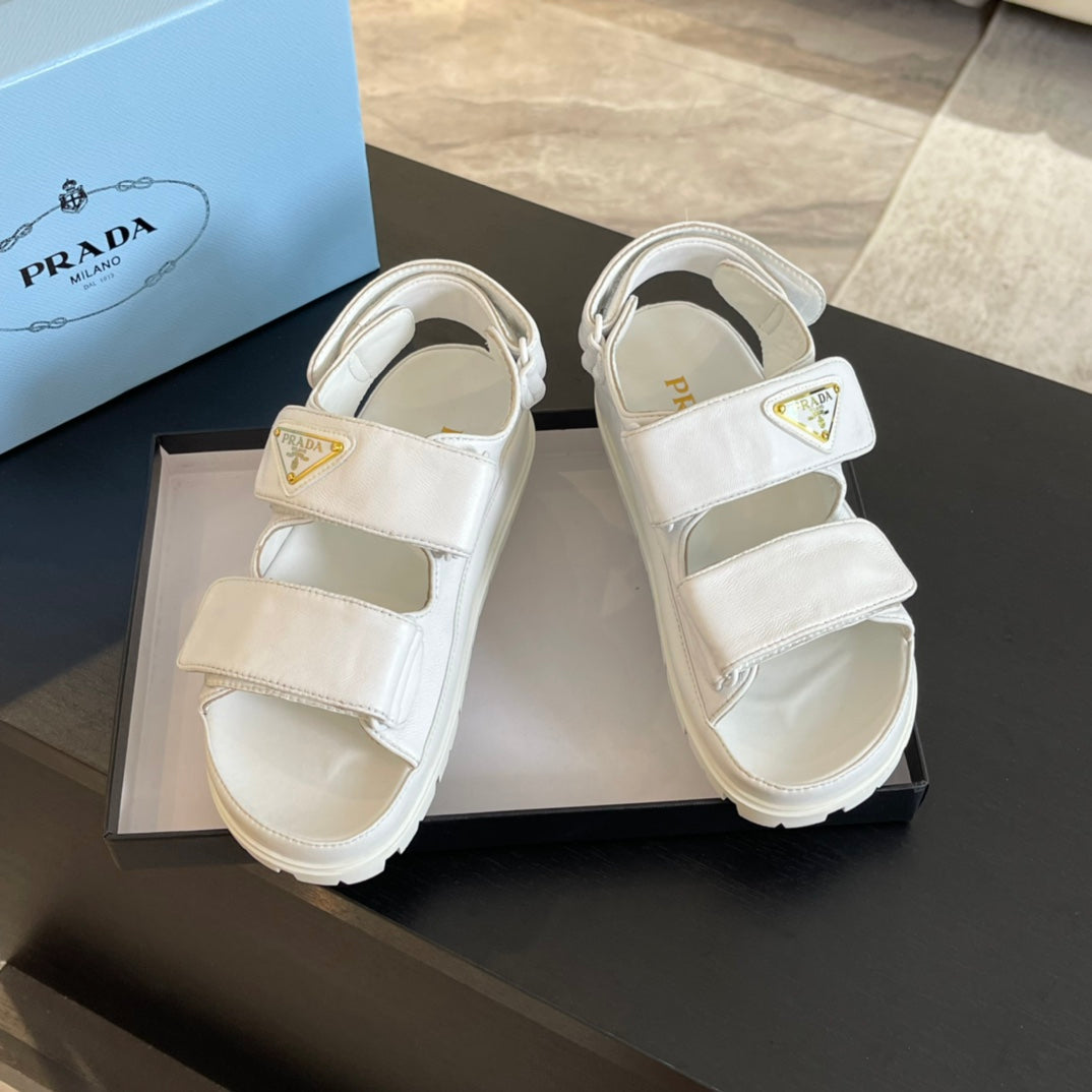 PRA FLAT NAPPA SANDALS WHITE LAMBSKIN