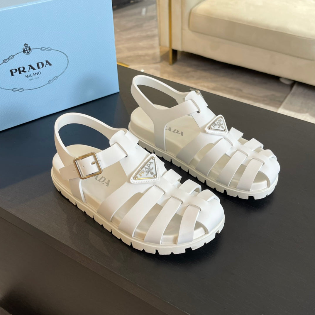 PRA RUBBER FISHERMAN SANDALS WHITE CALFSKIN
