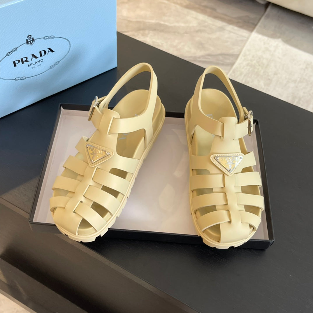 PRA RUBBER FISHERMAN SANDALS BEIGE CALFSKIN