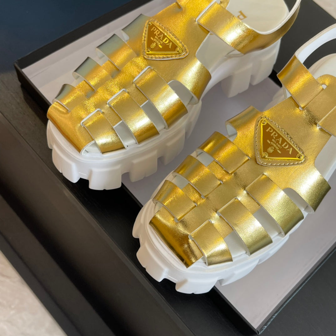PRA RUBBER MONOLITH SANDALS METALLIC GOLD CALFSKIN