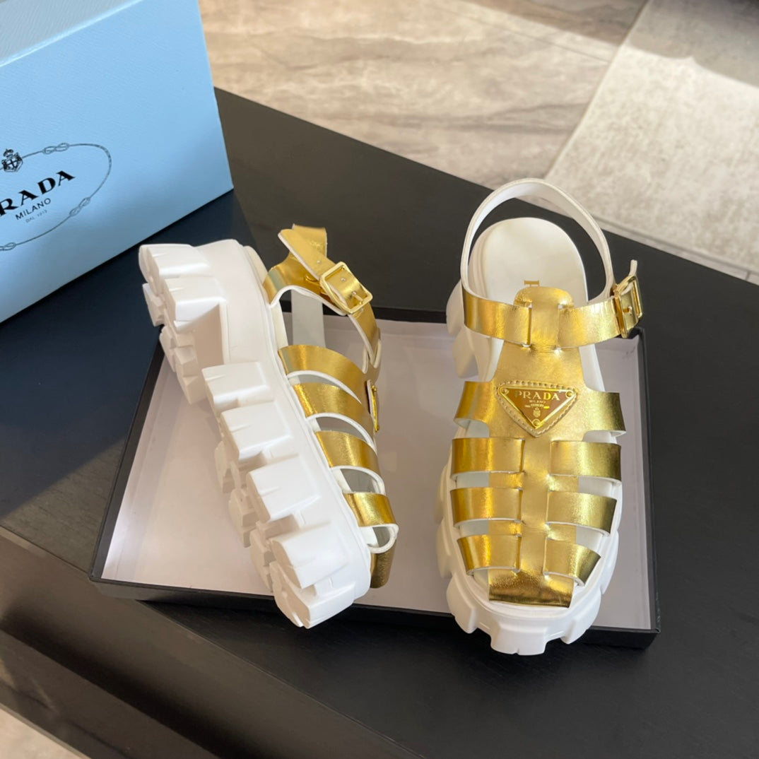 PRA RUBBER MONOLITH SANDALS METALLIC GOLD CALFSKIN