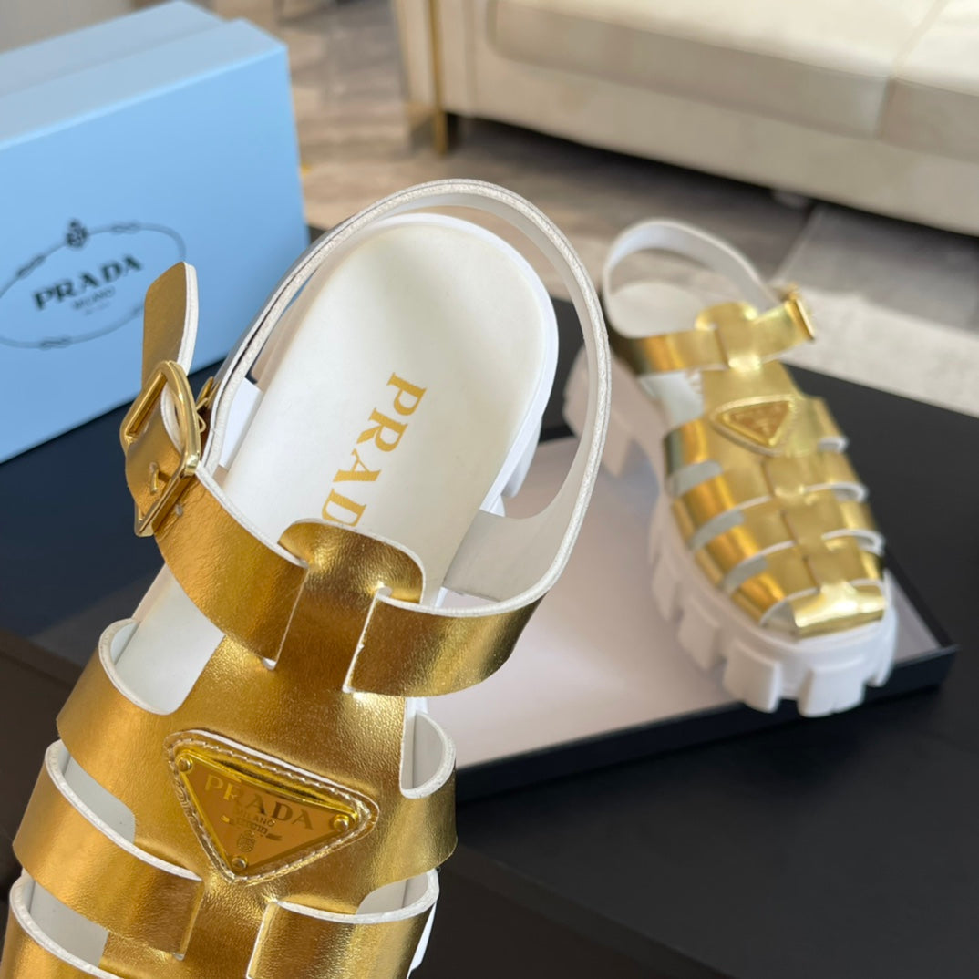 PRA RUBBER MONOLITH SANDALS METALLIC GOLD CALFSKIN