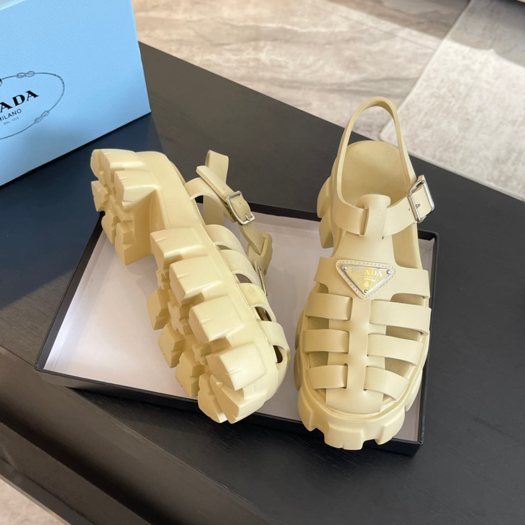 PRA RUBBER MONOLITH SANDALS CREAMY WHITE CALFSKIN