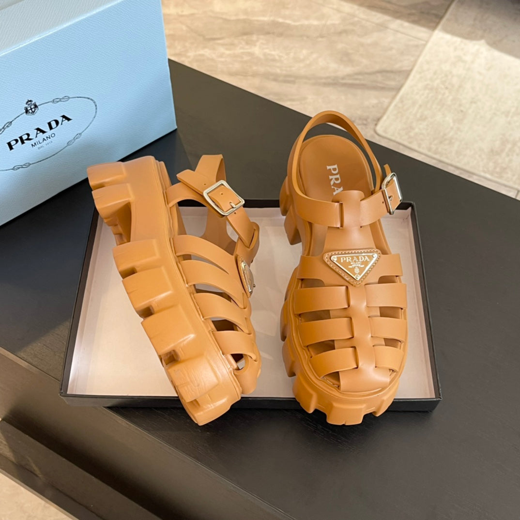PRA RUBBER MONOLITH SANDALS BRONZE CALFSKIN