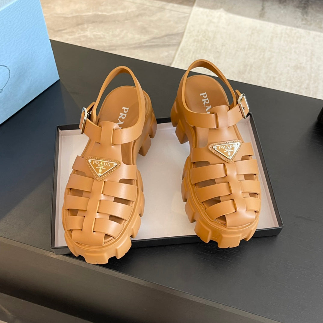PRA RUBBER MONOLITH SANDALS BRONZE CALFSKIN