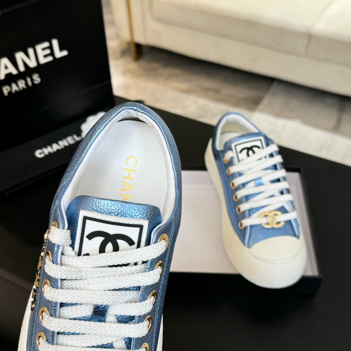 BIG-HEAD COOKIE SHOES IN TEAL BLUE MIX WHITE LAMBSKIN