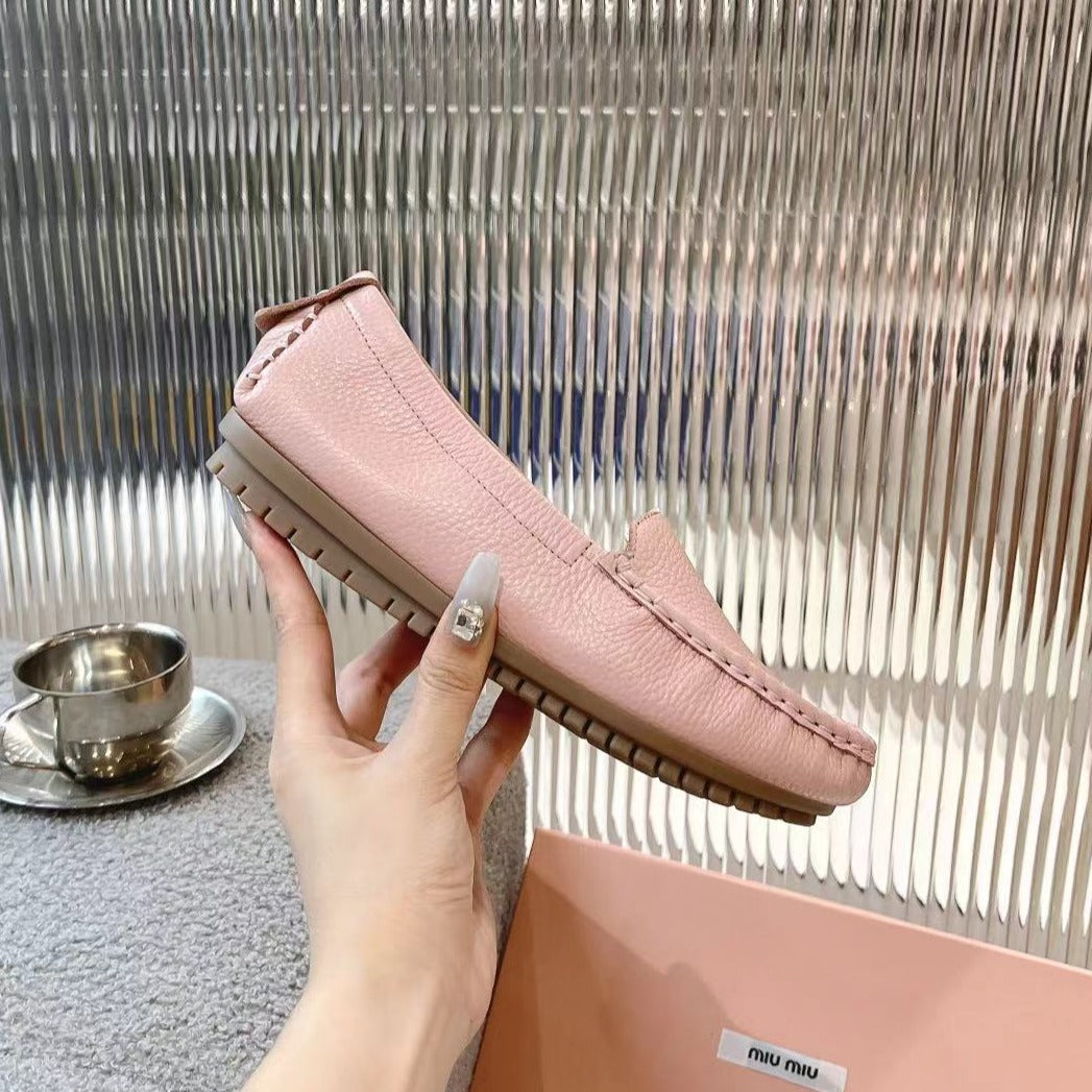 SLIP-ON HAND-SEWN SHOES LIGHT PINK COWHIDE