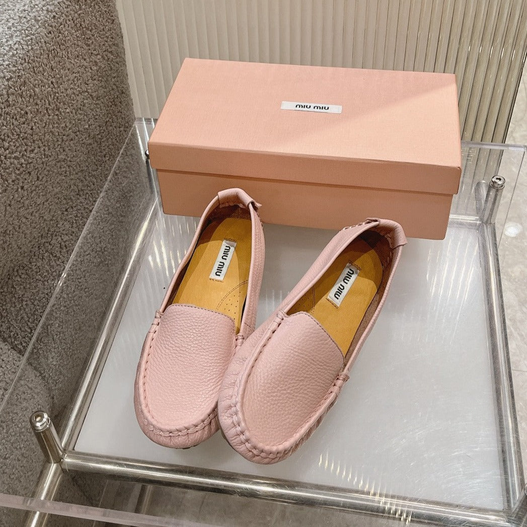 SLIP-ON HAND-SEWN SHOES LIGHT PINK COWHIDE