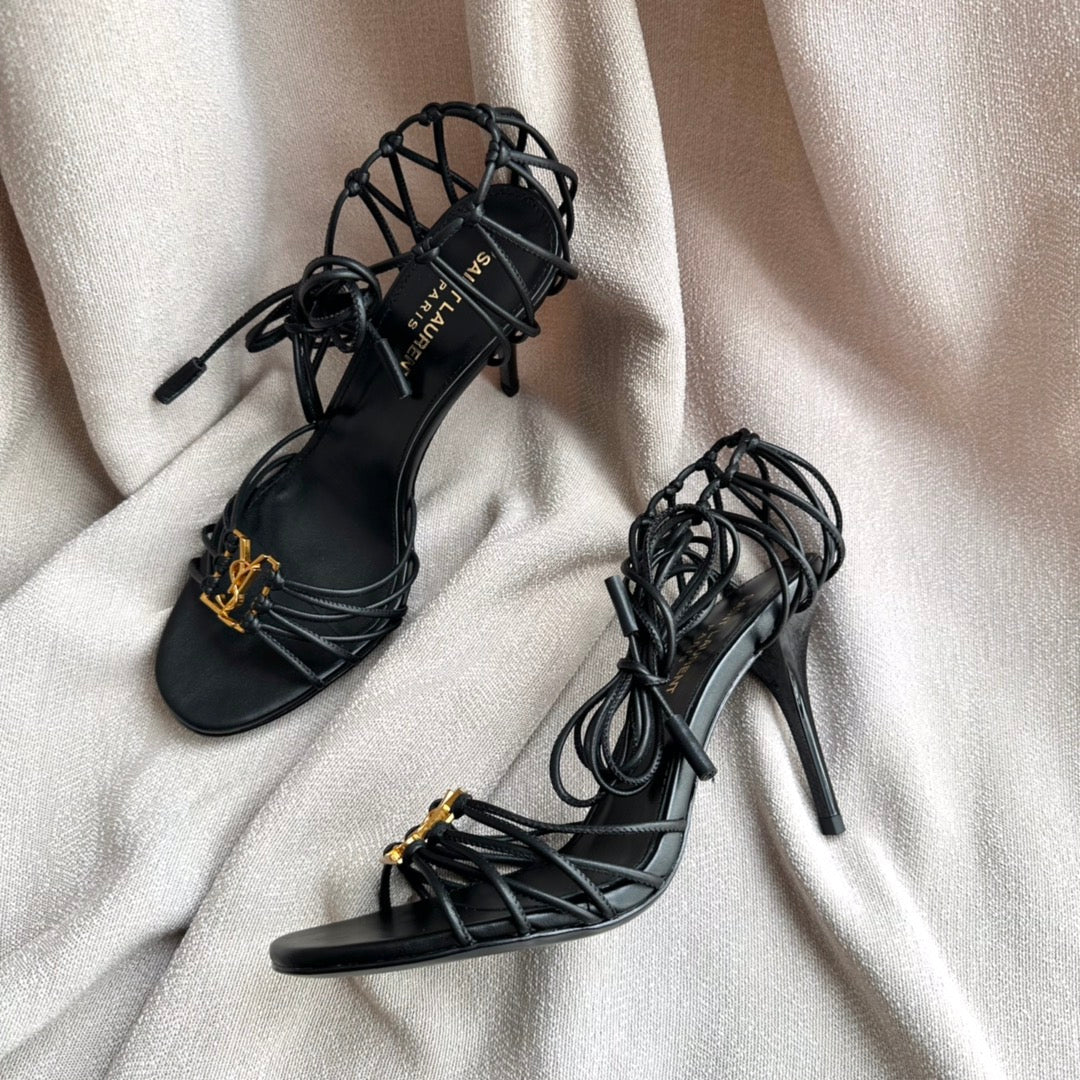 BABYLONE SANDALS 90 IN ALL BLACK LAMBSKIN
