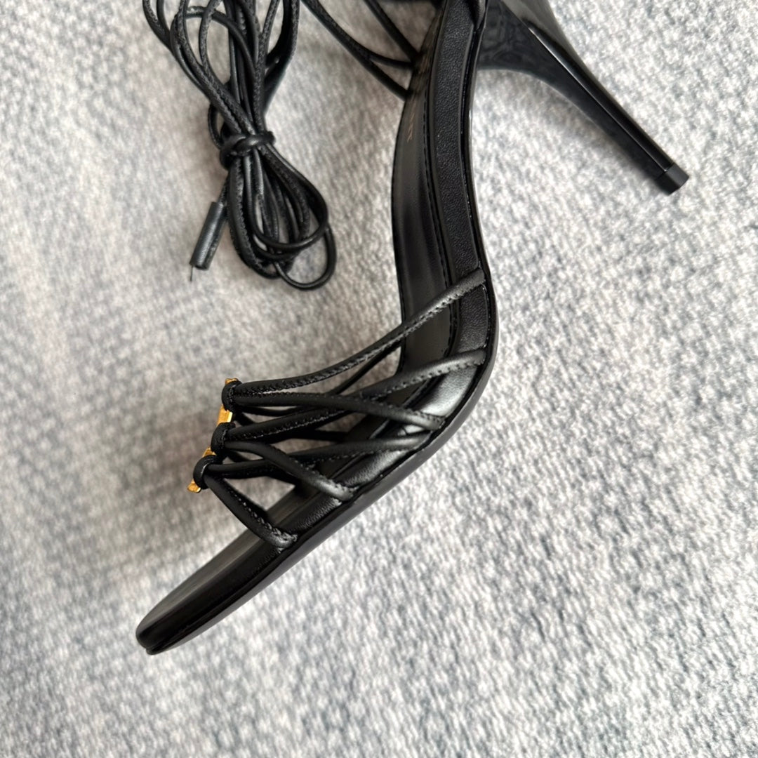 BABYLONE SANDALS 90 IN ALL BLACK LAMBSKIN