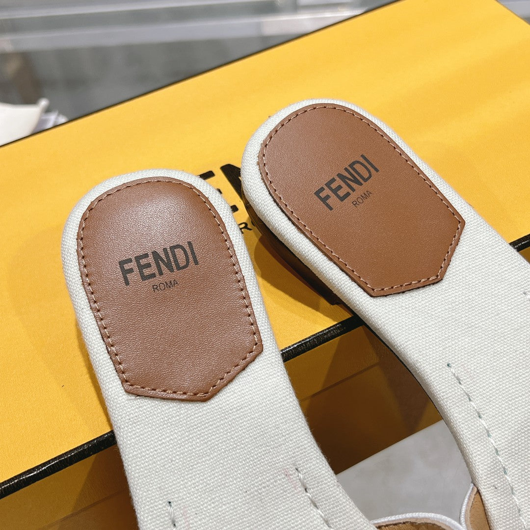 FF Women Signature Slides Tan White Canvas Slide